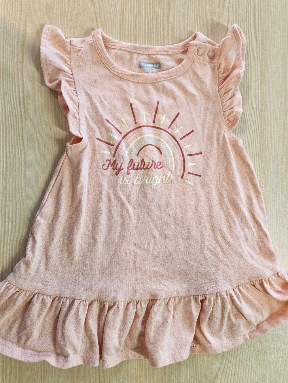 Gymboree Peach Pink Ruffle Toddler Dress with Rainbow Sun Graphic